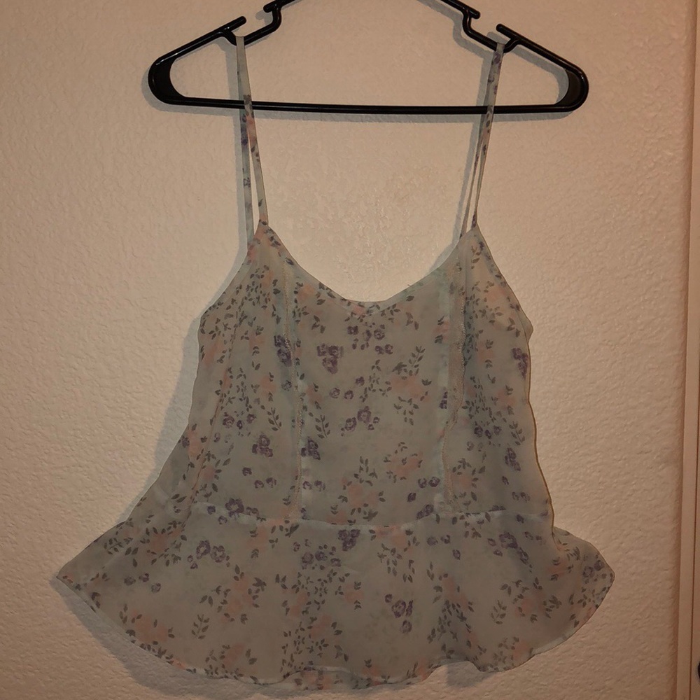 Translucent Blue Floral Lace Tank Top- Wild Pearl